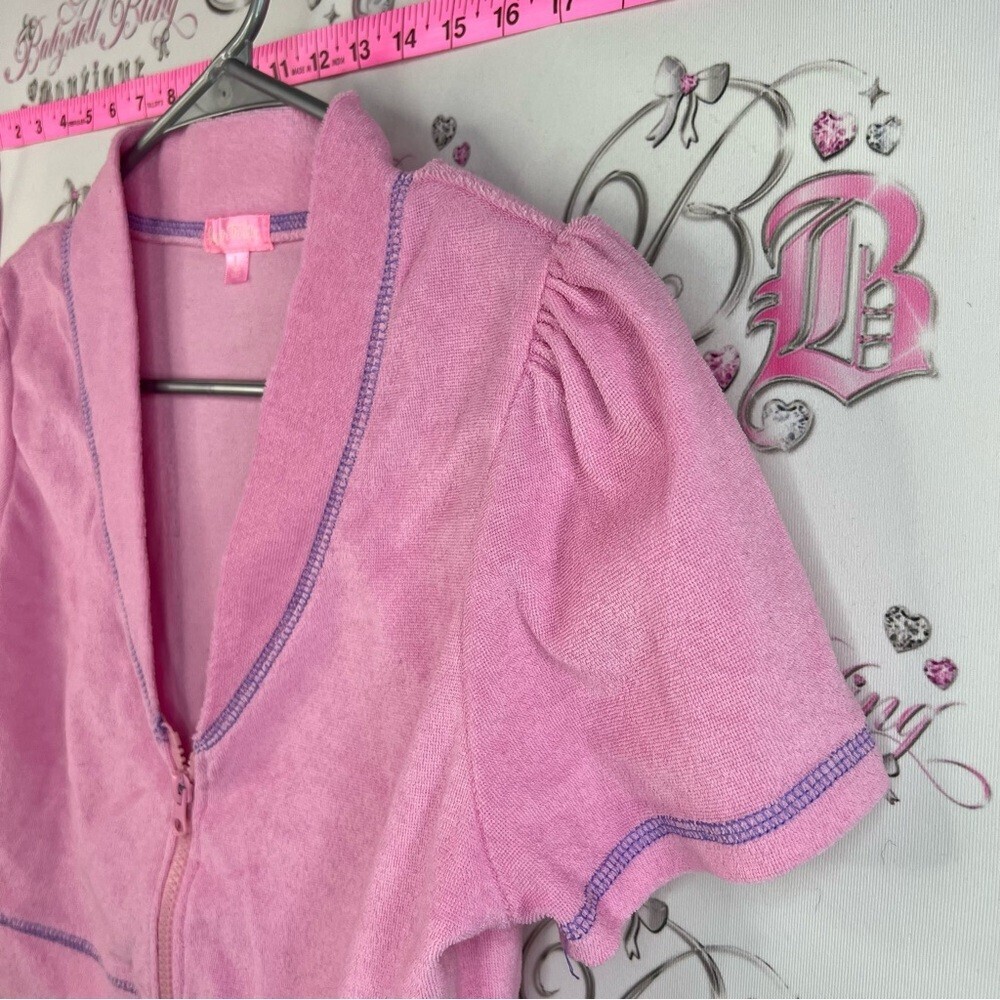 Sugar Thrillz set 2 piece purple Pink Terry Zip Crop Top & Skirt Set mini skirt - Picture 6 of 16